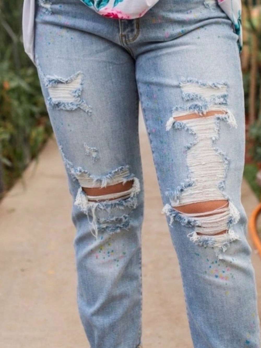Judy Blue Light Blue Distressed Ripped Jeans with Paint Splatter Size 20W